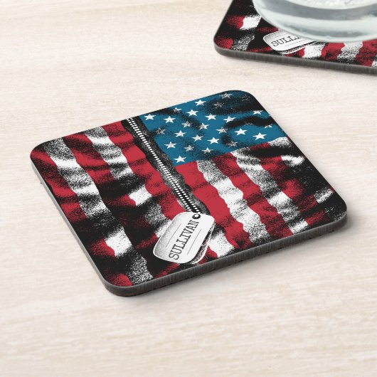 パーソナライズされた軍隊兵士ドッグタグUSA国旗 コースター (左側)