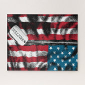 パーソナライズされた軍隊兵士ドッグタグUSA国旗 ジグソーパズル (横)