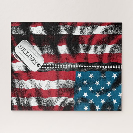 パーソナライズされた軍隊兵士ドッグタグUSA国旗 ジグソーパズル (横)