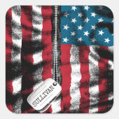 パーソナライズされた軍隊兵士ドッグタグUSA国旗 スクエアシール (正面)