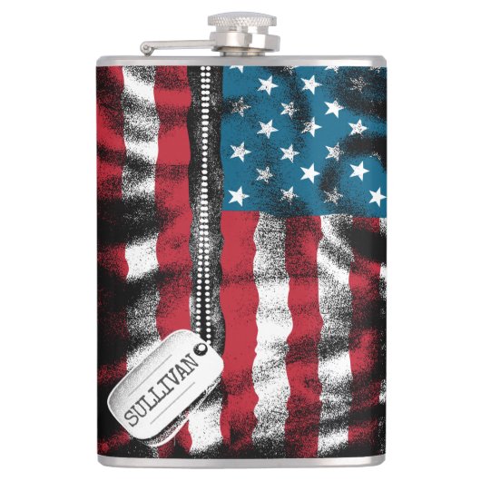 パーソナライズされた軍隊兵士ドッグタグUSA国旗 フラスク (正面)