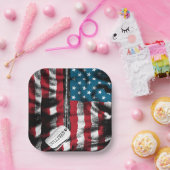 パーソナライズされた軍隊兵士ドッグタグUSA国旗 ペーパープレート (パーティー)