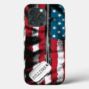 パーソナライズされた軍隊兵士ドッグタグUSA国旗 iPhone 13 PROケース