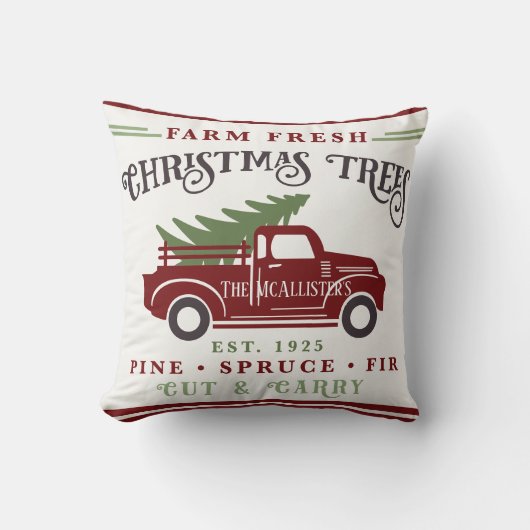 パーソナライズされた農場新鮮なクリスマスの家族の名前かわいい クッション (正面)