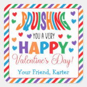 パーソナライズされた追い詰めるハッピーバレンタインデー スクエアシール (正面)