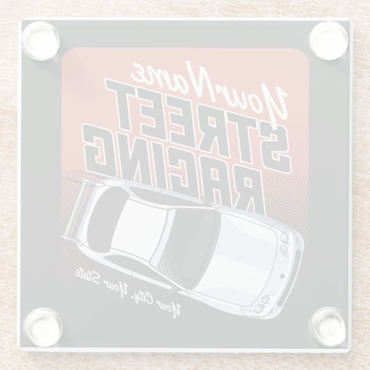 パーソナライズされた通りレーシングレースカーモータースポーツ ガラスコースター (裏面)