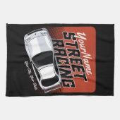 パーソナライズされた通りレーシングレースカーモータースポーツ キッチンタオル (横)
