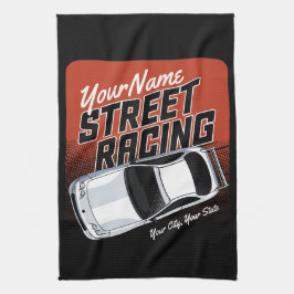 パーソナライズされた通りレーシングレースカーモータースポーツ キッチンタオル
