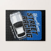 パーソナライズされた通りレーシングレースカーモータースポーツ ジグソーパズル (横)