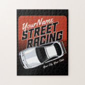 パーソナライズされた通りレーシングレースカーモータースポーツ ジグソーパズル (縦)