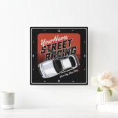 パーソナライズされた通りレーシングレースカーモータースポーツ スクエア壁時計 (ホーム)