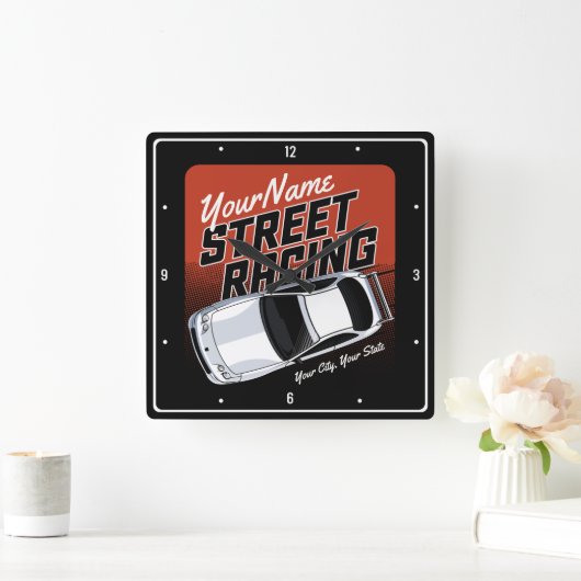 パーソナライズされた通りレーシングレースカーモータースポーツ スクエア壁時計 (ホーム)