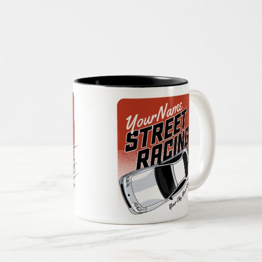 パーソナライズされた通りレーシングレースカーモータースポーツ ツートーンマグカップ (正面右)