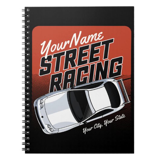 パーソナライズされた通りレーシングレースカーモータースポーツ ノートブック (正面)
