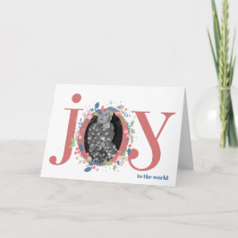 パーソナライズされた遊び心のあるJOYフラワー柄のクリスマスフォトカード カード