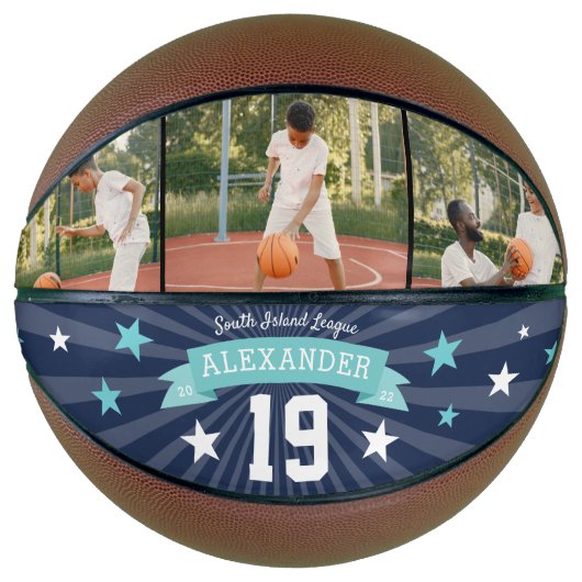 パーソナライズされた選手の写真と番号のキープサケ バスケットボール (正面)