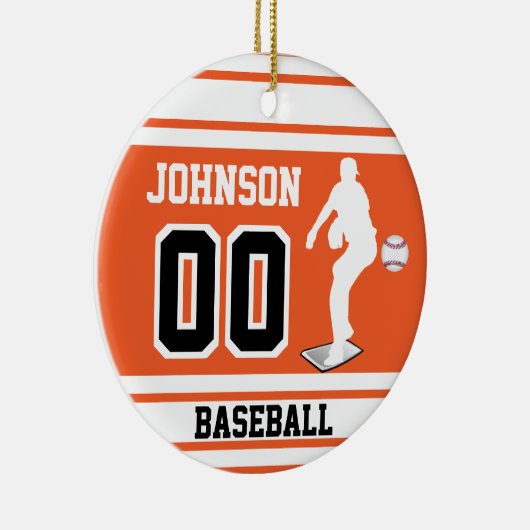 ⚾パーソナライズされた野球投手 |オレンジと白 セラミックオーナメント (右)