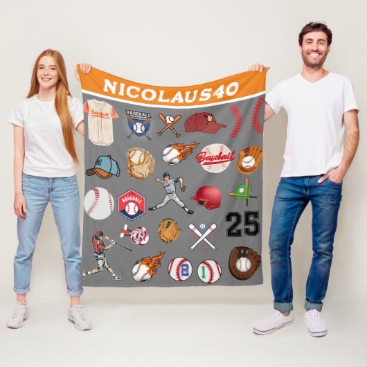 パーソナライズされた野球選手の名前の番号グレー フリースブランケット (インサイチュ)