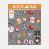 パーソナライズされた野球選手の名前の番号グレー フリースブランケット (正面)