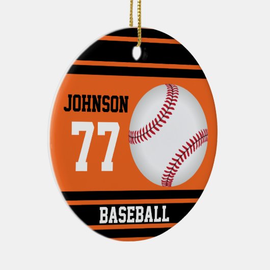*パーソナライズされた野球 |オレンジとブラック セラミックオーナメント (右)