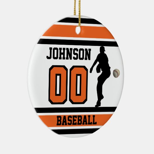 ⚾パーソナライズされた野球 |オレンジ、白、黒 セラミックオーナメント (右)