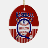 ⚾パーソナライズされた野球 |濃い青と赤 セラミックオーナメント (右)