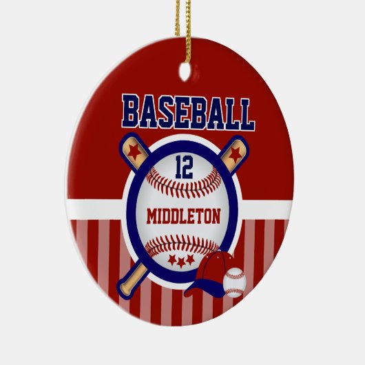 ⚾パーソナライズされた野球 |濃い青と赤 セラミックオーナメント (右)
