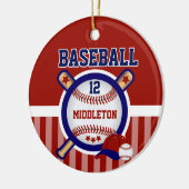 ⚾パーソナライズされた野球 |濃い青と赤 セラミックオーナメント (左)