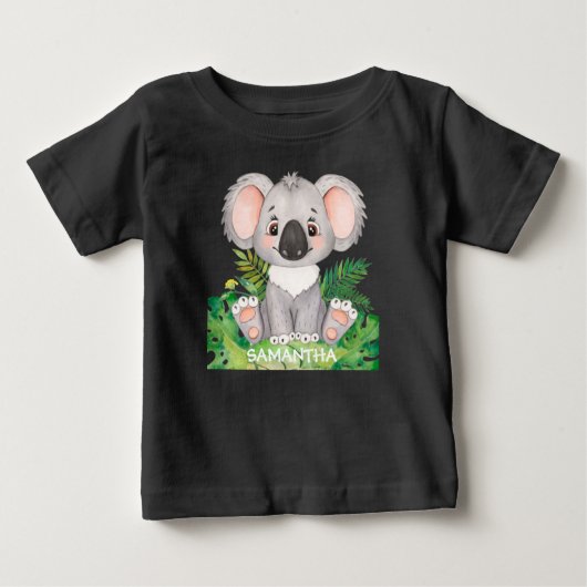 パーソナライズされた野生の動物コアラの赤ちゃん ベビーTシャツ (正面)