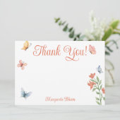 パーソナライズされた野生の花と蝶のブライダルシャワー サンキューカード (スタンド正面)