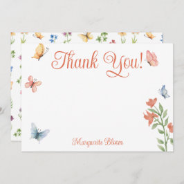 パーソナライズされた野生の花と蝶のブライダルシャワー サンキューカード