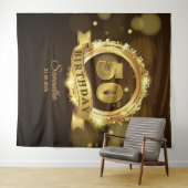 パーソナライズされた金と黒の50歳の誕生日バックドロップ タペストリー (インサイチュ(横))