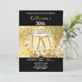 パーソナライズされた金ゴールドとブラック誕生日 招待状 (スタンド正面)