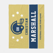 パーソナライズされた金ゴールドと海軍サッカー選手の名前 フリースブランケット (正面)