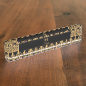 パーソナライズされた金ゴールドと黒のアールデコパターン デスクネームプレート (側面)