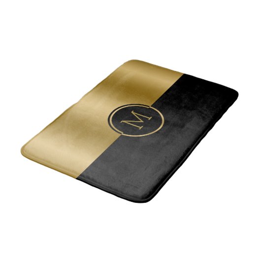 パーソナライズされた金ゴールドと黒の幾何学的デザイン バスマット (アングル)