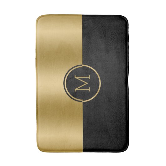 パーソナライズされた金ゴールドと黒の幾何学的デザイン バスマット (正面縦)