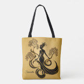 パーソナライズされた金ゴールドの背景に木製ニンフ トートバッグ (裏面)