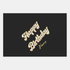 パーソナライズされた金ゴールドエレガントハッピーバースデー抱き枕 ラッピングペーパーシート