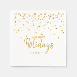 パーソナライズされた金ゴールドエレガント紙吹雪ハッピーホリデー スタンダードカクテルナプキン