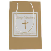 パーソナライズされた金ゴールドクロスベビー《キリスト教》洗礼式や命名式バプテスマ ミディアムペーパーバッグ (正面)