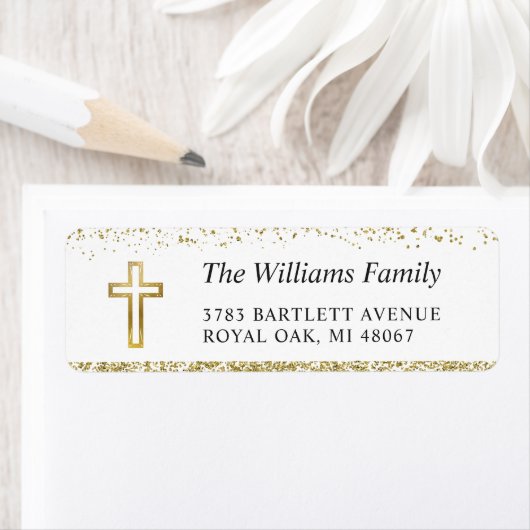 パーソナライズされた金ゴールドクロス宗教差出人住所 ラベル (インサイチュ)