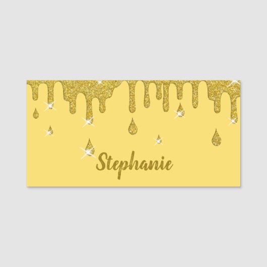 パーソナライズされた金ゴールドグリッターエフェクトとスパークル 名札 (正面)