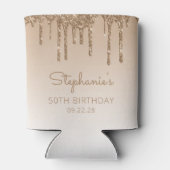 パーソナライズされた金ゴールドグリッタードリップ50誕生日 缶クーラー (裏面)