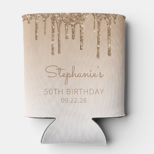 パーソナライズされた金ゴールドグリッタードリップ50誕生日 缶クーラー (裏面)