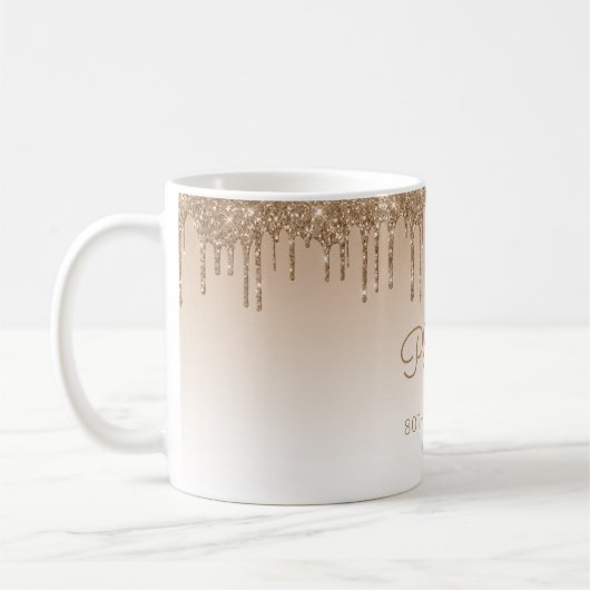 パーソナライズされた金ゴールドグリッタードリップ80誕生日 コーヒーマグカップ (左)