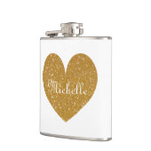 パーソナライズされた金ゴールドグリッターハート付きドリンクフラスコ フラスク (左)
