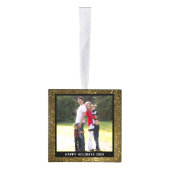 パーソナライズされた金ゴールドグリッター写真クリスマス キューブオーナメント (右)