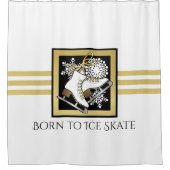 パーソナライズされた金ゴールドグリッター白黒氷スケートで滑る シャワーカーテン (正面)