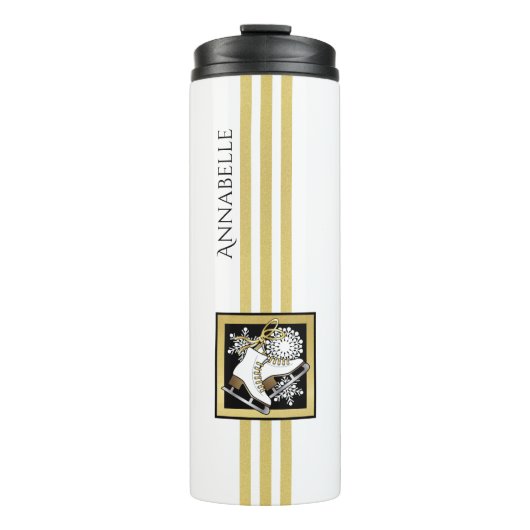 パーソナライズされた金ゴールドグリッター白黒氷スケートで滑る タンブラー (正面)